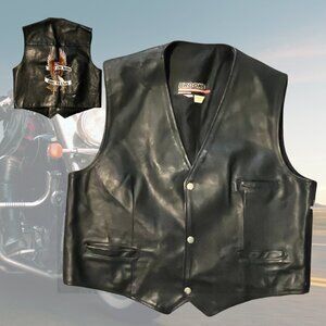 Vintage Brooks Harley Davidson Leather Vest Jacket Hand Painted Artwork Size 48